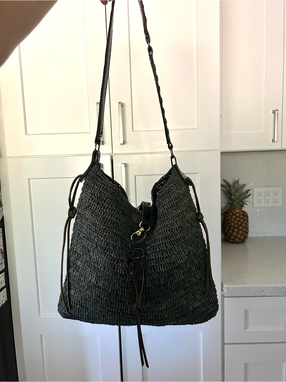 Sans Arcidet Paris Blue Raffia Woven Shoulder Bag